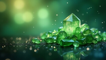 Wall Mural - green themed sparkling crystal shards background