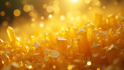 Wall Mural - yellow themed sparkling crystal shards background