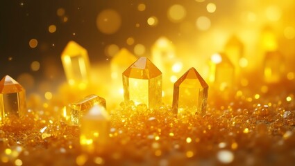Wall Mural - yellow themed sparkling crystal shards background