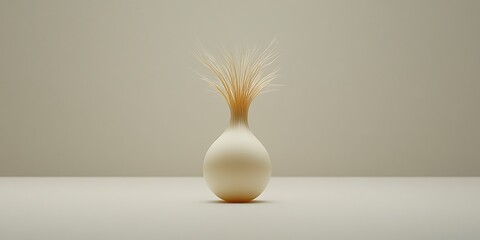 Wall Mural - Beige vase with plant, minimalist studio