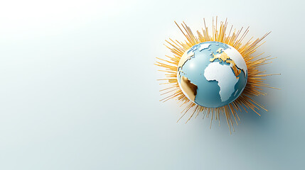 Poster - Global sunrise artistic representation of earth with radiant sunburst digital artwork minimalist environment top view conceptual impact