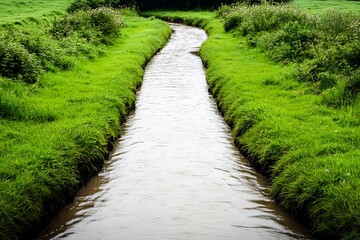 Poster - Calm stream flows through green pasture