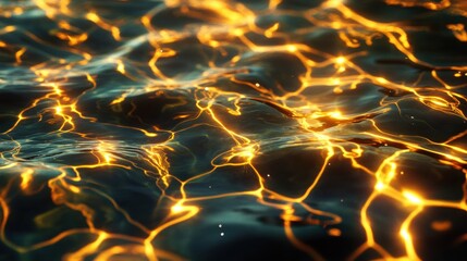Poster - A shimmering surface of water reflecting golden light, creating a mesmerizing and tranquil visual effect.