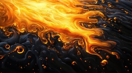 Poster - A vibrant, swirling composition of fiery orange and deep blue hues, resembling flames and liquid textures in a dynamic abstract design.