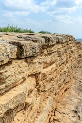 Sticker - Coastal cliff face, layered rock, sunny sky, travel