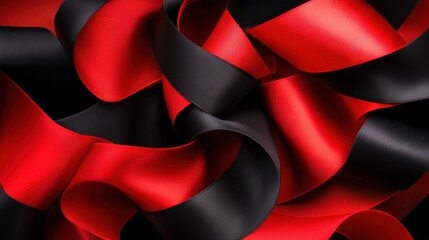 Poster - A close-up of intertwining red and black satin ribbons, showcasing their smooth texture and vibrant colors in an elegant arrangement.