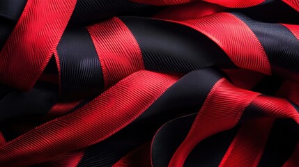 Poster - A close-up of intertwined red and black ribbons, showcasing their glossy texture and vibrant colors.
