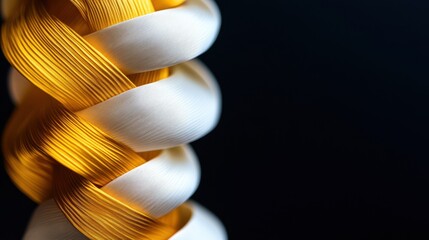 Poster - A close-up of intertwined golden and white ribbons against a dark background, showcasing texture and color contrast.