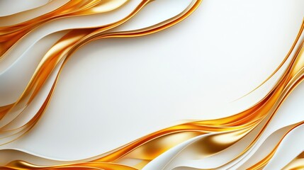 Poster - A flowing abstract design featuring golden and creamy waves on a light background, creating a sense of elegance and movement.