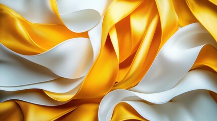 Poster - A vibrant close-up of flowing yellow and white satin ribbons, showcasing their smooth texture and elegant drape.