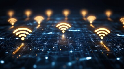 Fototapete - Wi-Fi Connectivity Symbols Over Abstract Digital Network Background