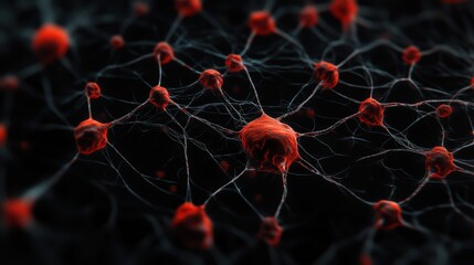 Poster - Abstract Representation of Neurons and Synapses in Red Color Theme