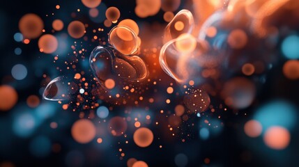 Poster - A vibrant abstract background featuring glowing orbs and shapes in shades of orange and blue, creating a dynamic, energetic atmosphere.
