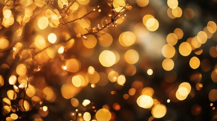 Poster - A shimmering display of golden bokeh lights against a blurred background, creating a warm and magical atmosphere.