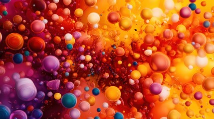 Poster - A vibrant explosion of colorful spheres against a warm, abstract background, creating a dynamic and energetic composition.