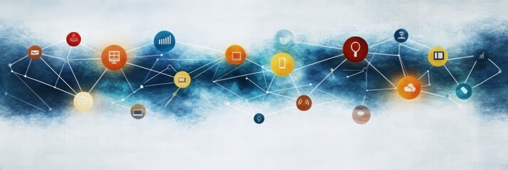 complex illustration of network and team connecting together in an array for business	

