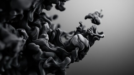 Poster - A swirling, abstract formation of dark, fluid shapes against a light background, evoking a sense of movement and dynamic energy.