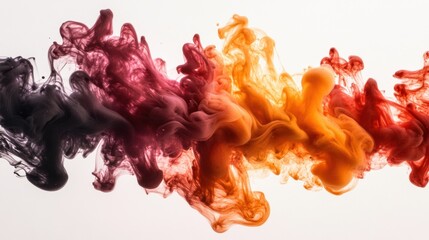 Poster - A vibrant swirl of colorful ink blending in water, showcasing rich hues of red, orange, and black against a soft background.