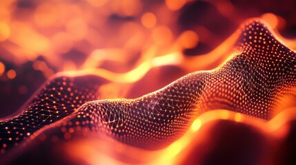 Poster - An abstract image featuring glowing, wavy patterns in warm colors, resembling flowing energy or digital landscapes.