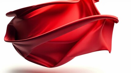 Poster - Flowing red fabric in dynamic motion against white background