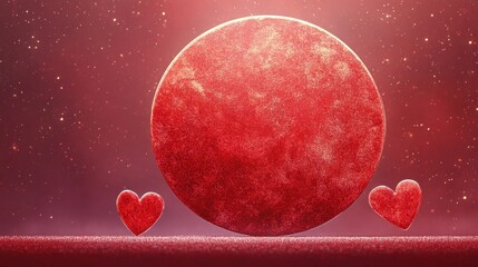 Poster - Valentine's Day digital art with a round red chocolate-patterned stage, hearts on either side, and a glitter gradient background.