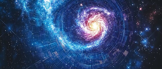 Poster - Cosmic swirl galaxy digital art, space background, tech design