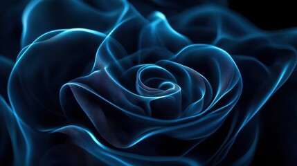 Poster - A luminous blue rose appears ethereal and delicate, showcasing intricate folds and curves against a dark background.