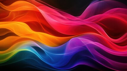 Poster - A vibrant wave of colorful hues gracefully flows across a dark background, creating a dynamic and playful visual effect.