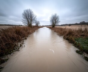 Poster - Flooded river path, winter landscape, nature