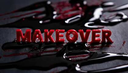 Poster - Makeover Theme with Red Letters Surrounded by Dark Liquid