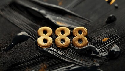 Poster - Golden Number 888 on Black Artistic Background