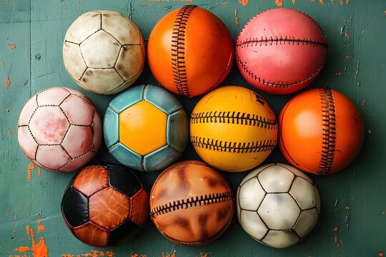 Overlapping pattern of colorful footballs.
