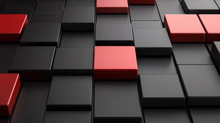 Aufkleber - A visually striking arrangement of black and red squares, creating a dynamic, modern pattern with a three-dimensional appearance.