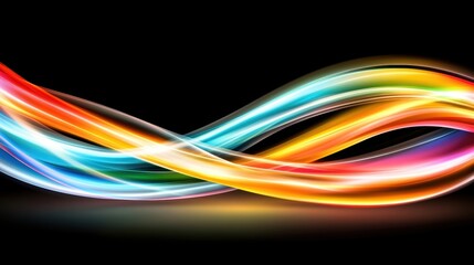 Poster - A vibrant, colorful wave of light flows gracefully against a dark background, creating a sense of motion and energy.