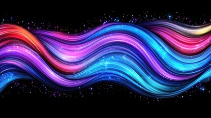 Poster - A vibrant, flowing wave of colors in shades of pink, blue, and purple against a dark background, creating a dynamic and artistic visual effect.
