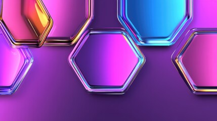 Poster - A vibrant, geometric design featuring hexagonal shapes with colorful gradients, set against a dark purple background.