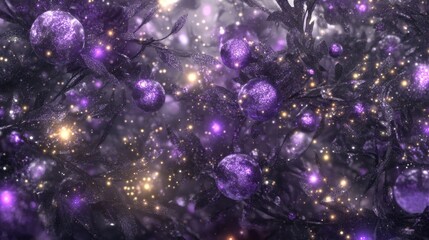 Poster - A vibrant, purple-themed abstract image featuring shimmering ornaments and sparkling lights, evoking a magical atmosphere.