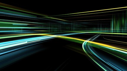 Poster - A colorful abstract image featuring dynamic light trails and vibrant lines against a black background, evoking a sense of motion and energy.