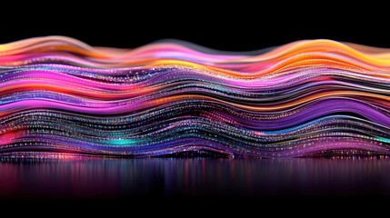 Poster - A vibrant, flowing wave of colorful light patterns against a dark background, creating an abstract visual experience.