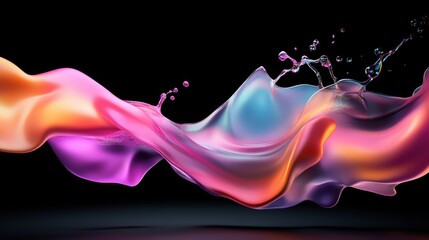 Aufkleber - Colorful liquid splash creating dynamic patterns on a black background with vivid hues and textures