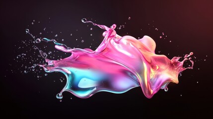 Aufkleber - Colorful liquid splash on black background creating dynamic visual effect and artistic design element