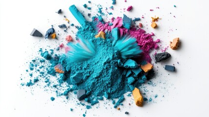 Poster - Pile of colorful powders in various shades on a white background for creative projects and designs