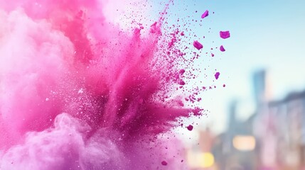 Aufkleber - Pink and purple powder explosion in the air creating a vibrant artistic effect on a white background