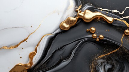 Aufkleber - Black and gold liquid swirl abstract background with flowing patterns and textures for design projects