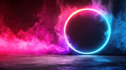 Poster - Neon circle design on black background for modern art or graphic design projects
