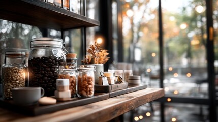 Poster - Shelf display featuring various jars and candles arranged in an organized manner for home decor