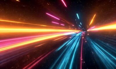 Wall Mural - Neon light streaks, cosmic tunnel, space travel, futuristic background