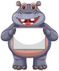 Wall Mural - Happy Hippo Holding a Blank Sign