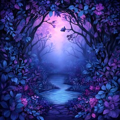 Poster - Purple Forest Path, Mystical Stream, Fantasy, Background, Design