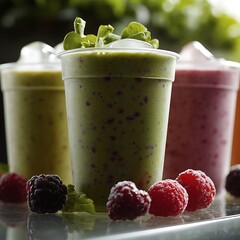 Canvas Print - Refreshing fruit smoothies cafe display